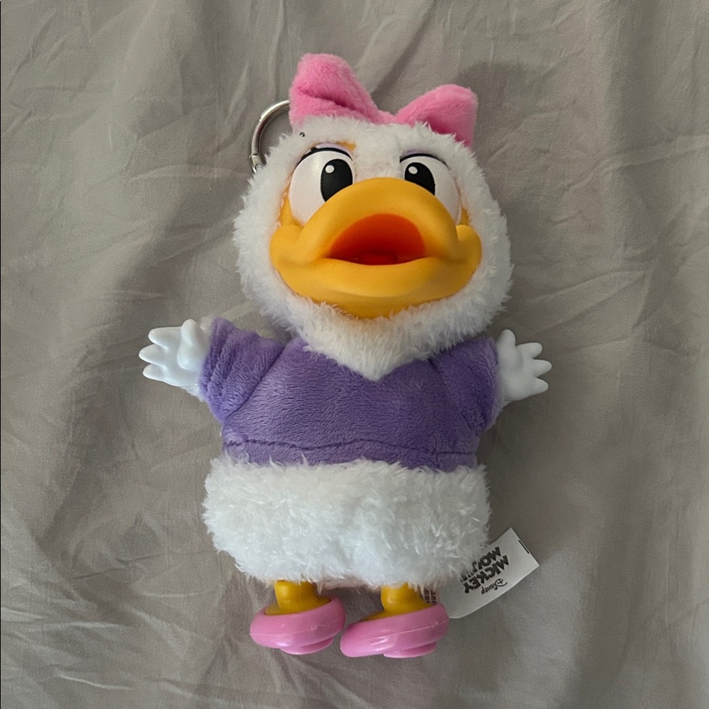 Daisy Duck Plush Keychain with Pink and Purple Accents